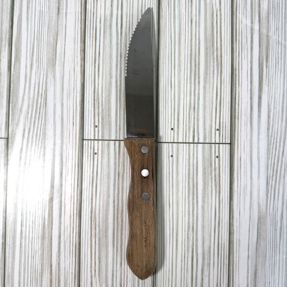 Semi-Serrated Steak Knife‎ With Wood Handle 10" Knife
